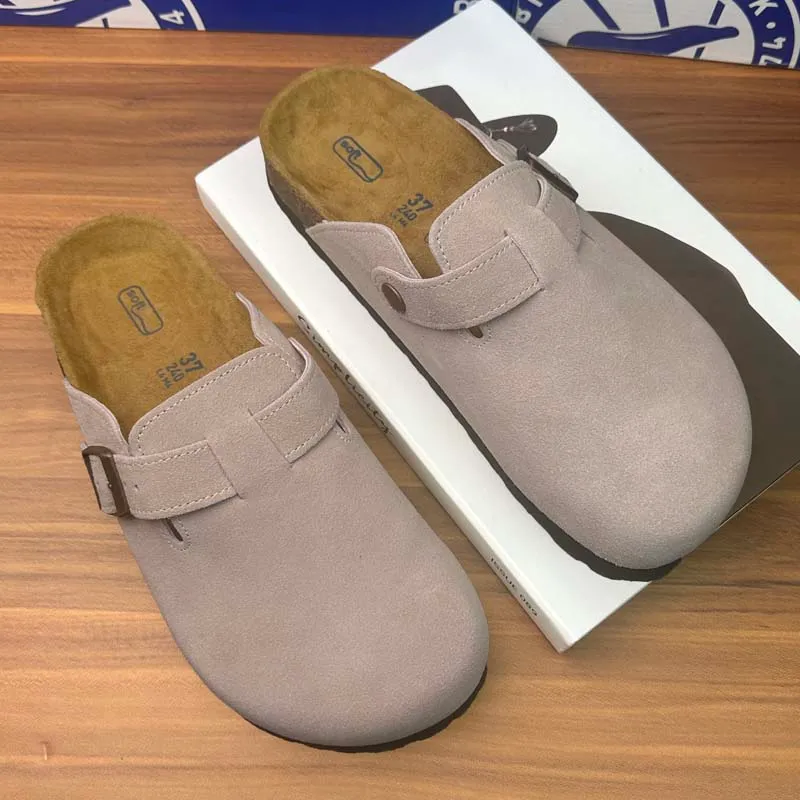 Sandalias de diseñador de moda zapatillas de lujo Tubas de gamuza Tapa de plato de corcho para mujeres Hebilla de cuero suave Aj