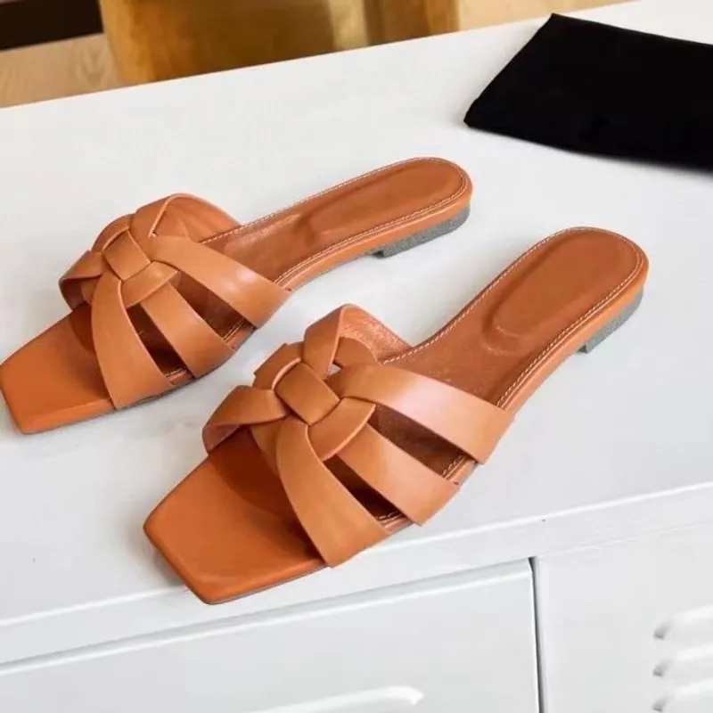 Sandalias de diseñador para mujer, sandalias planas de tributo, zapatillas deslizantes para mujer, zapatillas deslizantes de cue