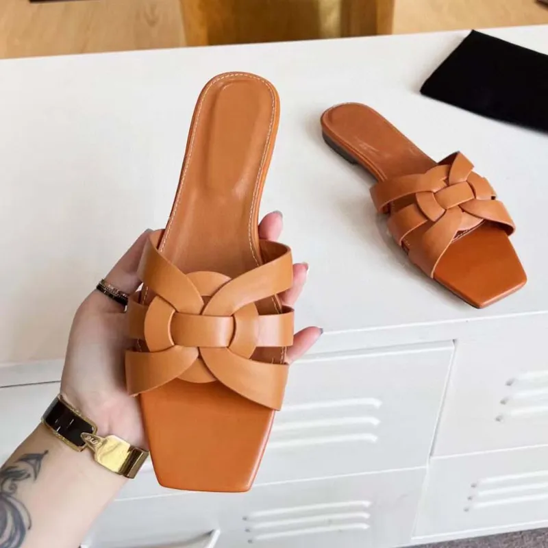 Sandalias de diseñador para mujer, sandalias planas de tributo, zapatillas deslizantes para mujer, zapatillas deslizantes de cue