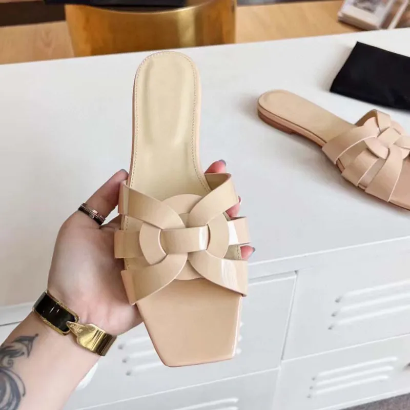 Sandalias de diseñador para mujer, sandalias planas de tributo, zapatillas deslizantes para mujer, zapatillas deslizantes de cue