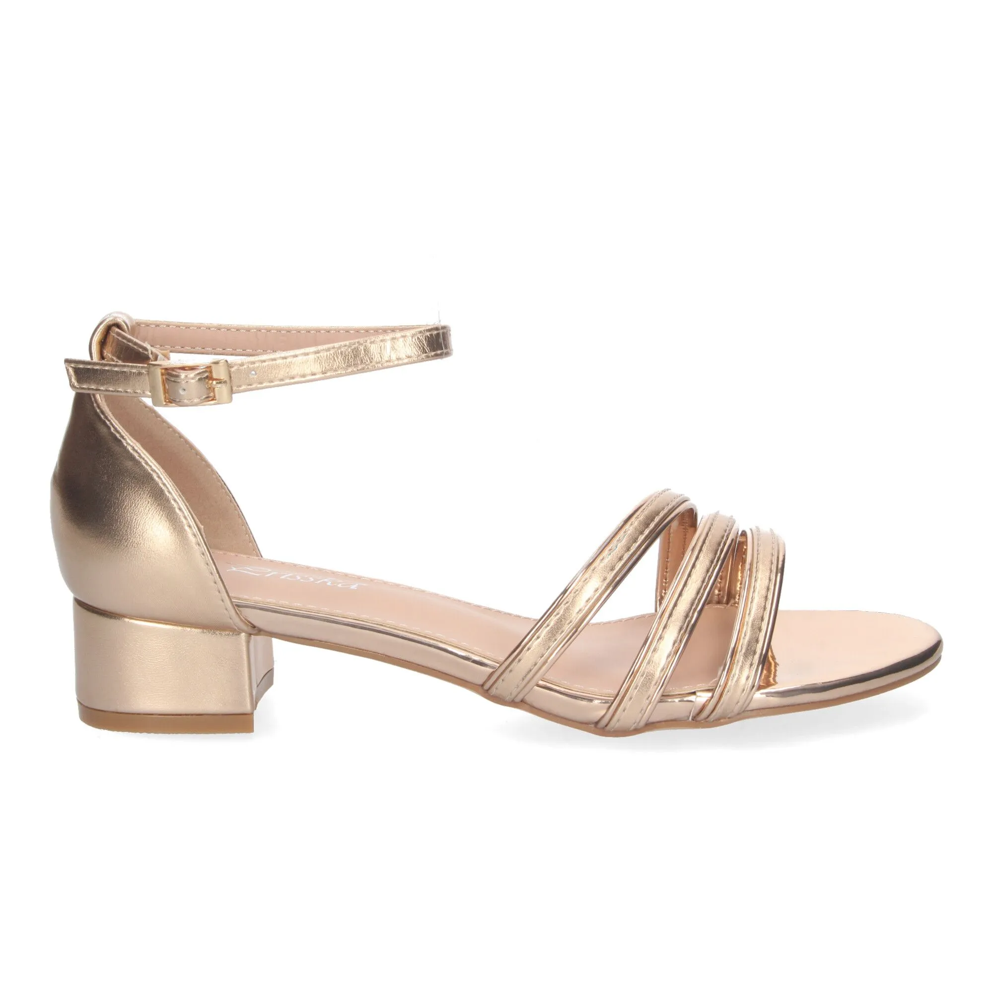 Sandalias de tacón bajo cómodo para fiesta mujer champán RG773