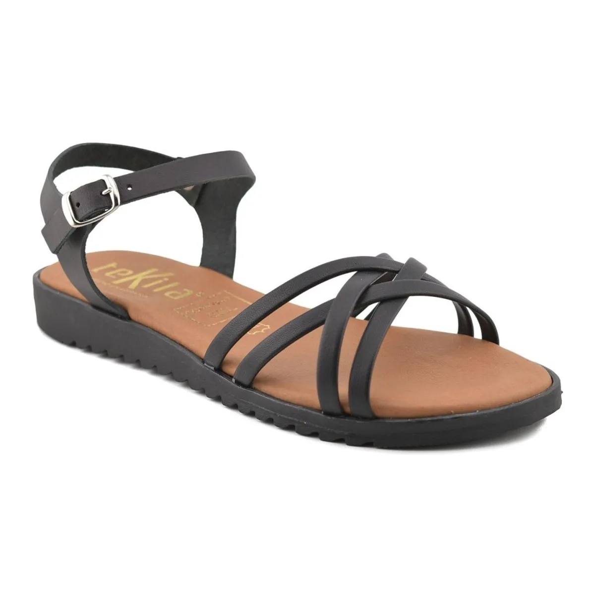 Sandalias planas negras de Piel by
