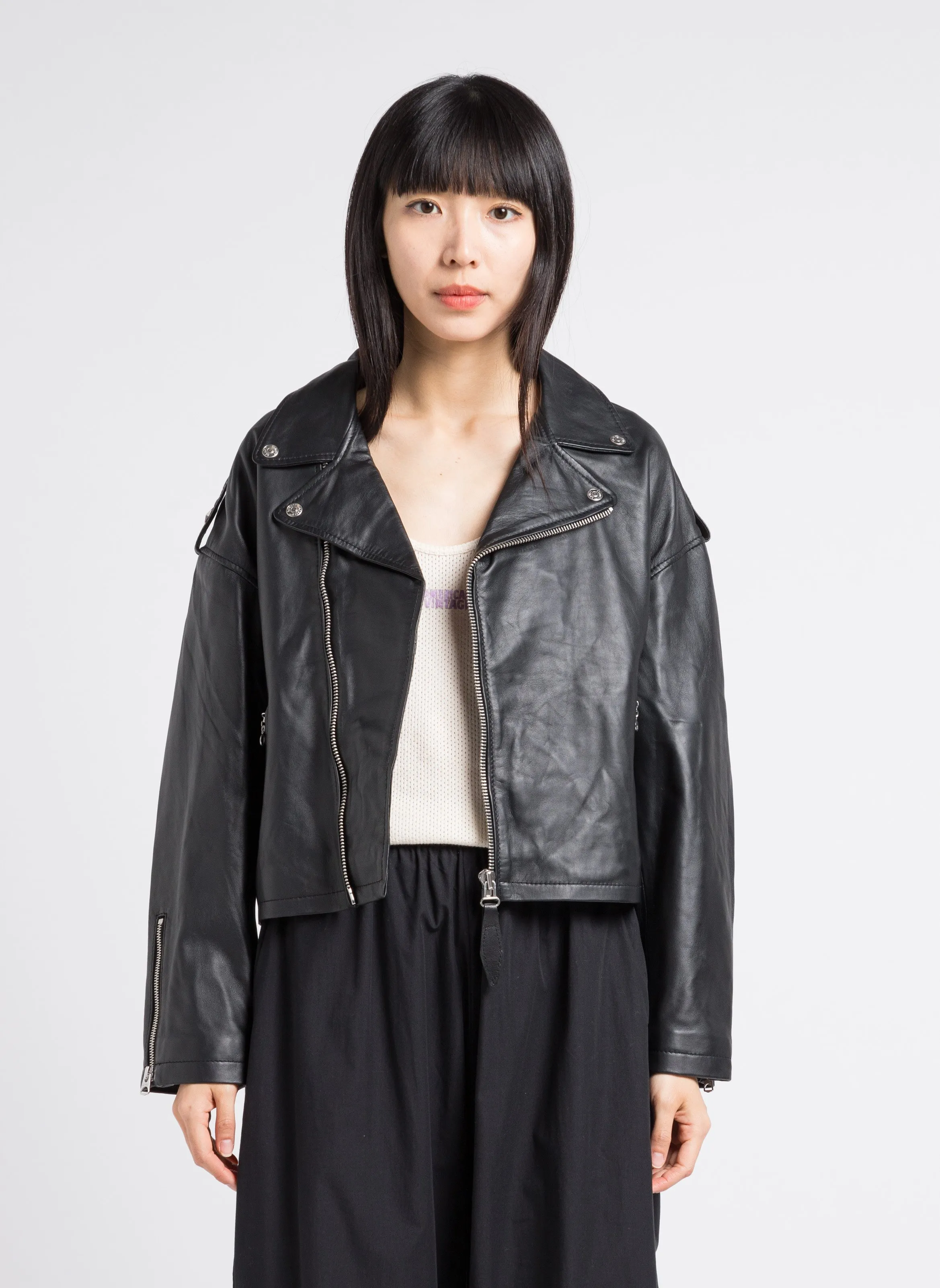 SCHOTT Chaqueta de cuero oversize en negro
