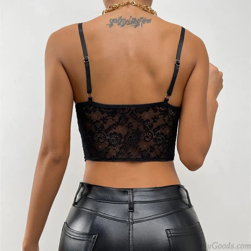 Sexy Flower Lace Button Pleated Pattern Suspender Belt Vest Bralette For Women Racerback Crop Top Bra Bustier Lingerie Corset Ca