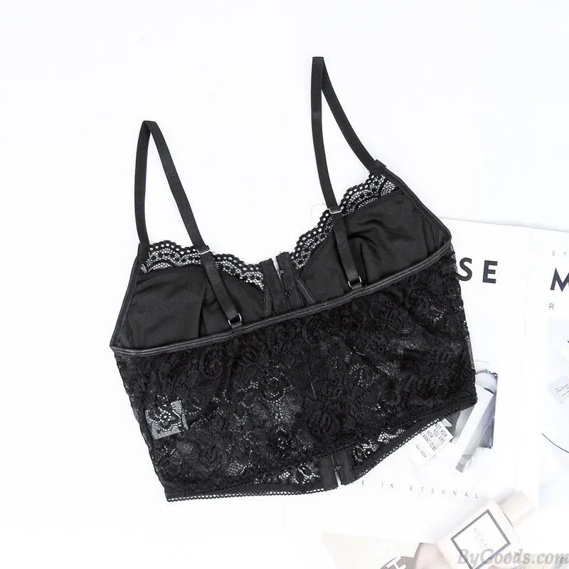 Sexy Flower Lace Button Pleated Pattern Suspender Belt Vest Bralette For Women Racerback Crop Top Bra Bustier Lingerie Corset Ca
