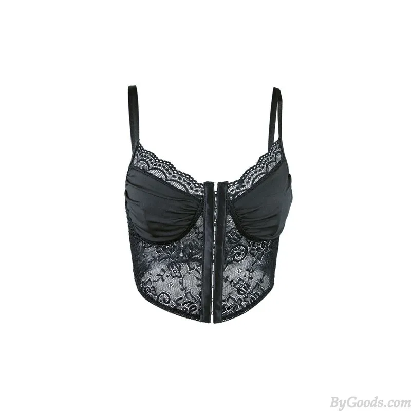 Sexy Flower Lace Button Pleated Pattern Suspender Belt Vest Bralette For Women Racerback Crop Top Bra Bustier Lingerie Corset Ca
