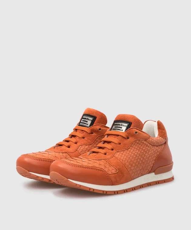 Stefano Ricci Kid's Orange Python Sneakers