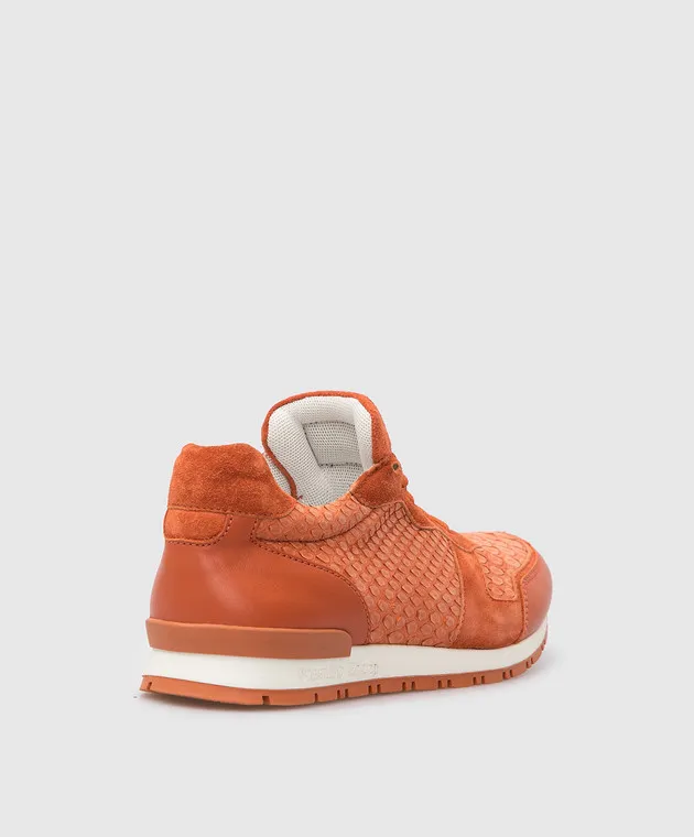 Stefano Ricci Kid's Orange Python Sneakers