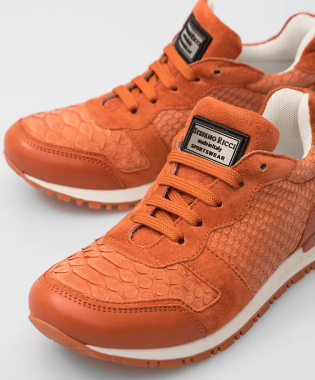 Stefano Ricci Kid's Orange Python Sneakers