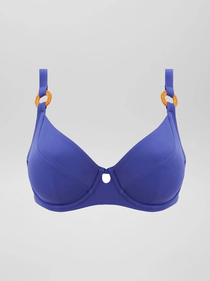 SUJETADOR DE BIKINI LISO CON AROS 'SANS COMPLEXE'  AZUL