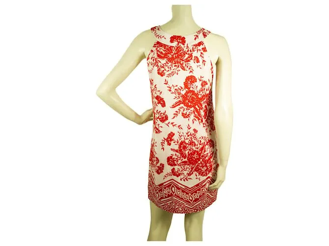 TIBI MINI VESTIDO DE VERANO DE SEDA SIN MANGAS FLORAL BLANCO Y ROJO SZ 4 ROJA 