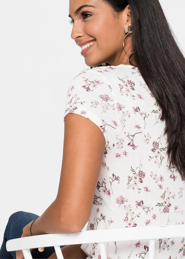 Top anudado de verano Blanco estampado