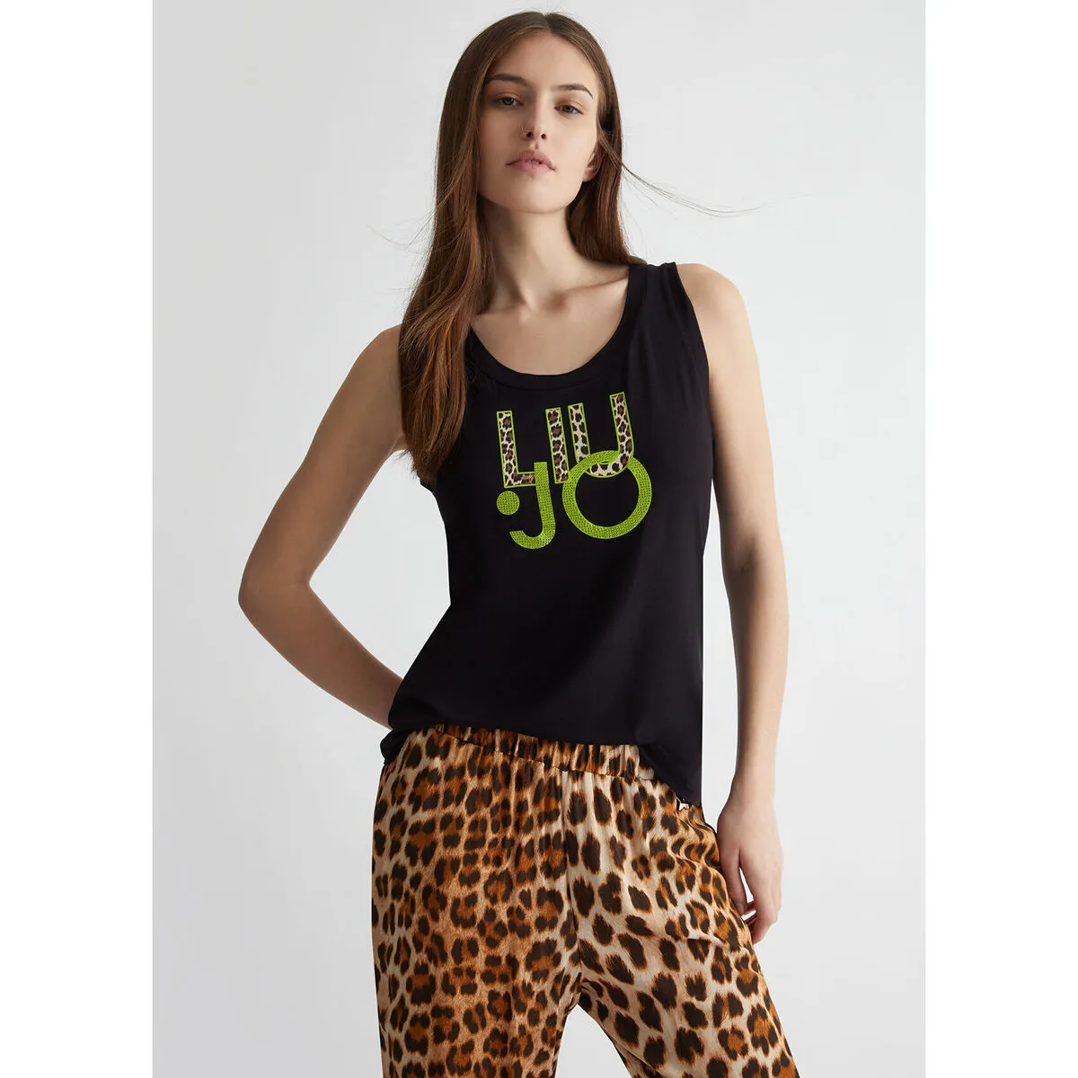 Top con logotipo con estampado animal y strass