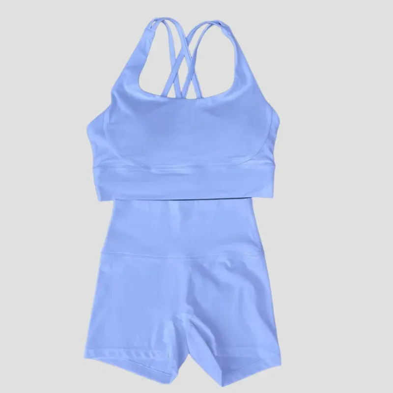 Top Women Dos piezas Conjuntos de yoga Sport Sport Sport Fitness Fitness Top Top Wailed Tallado Tallado Biker Gym Shorts Traídos