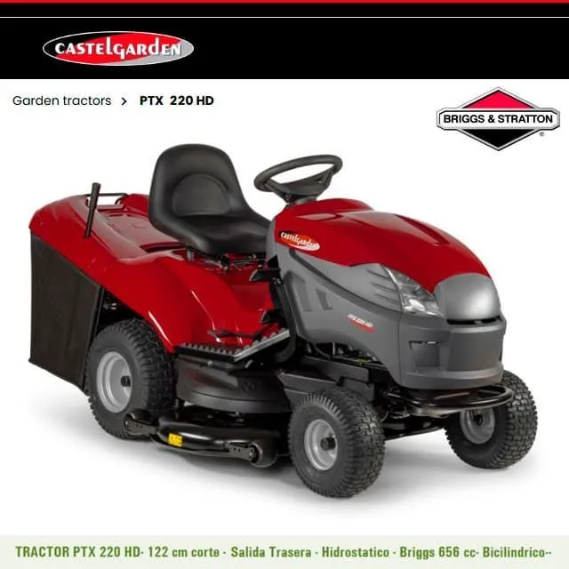 Tractor Cortacésped CASTELGARDEN PTX220HD Hidrostático Bicilíndrico 18HP Motor Briggs&Stratton 656cc (CASTEL 