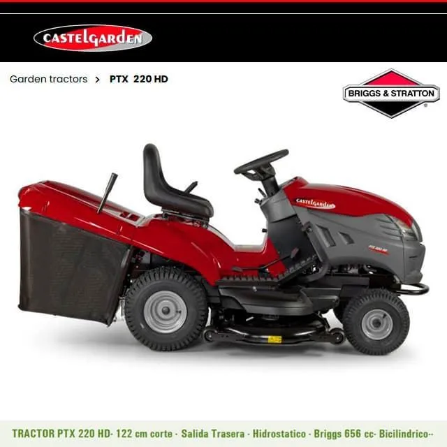 Tractor Cortacésped CASTELGARDEN PTX220HD Hidrostático Bicilíndrico 18HP Motor Briggs&Stratton 656cc (CASTEL 