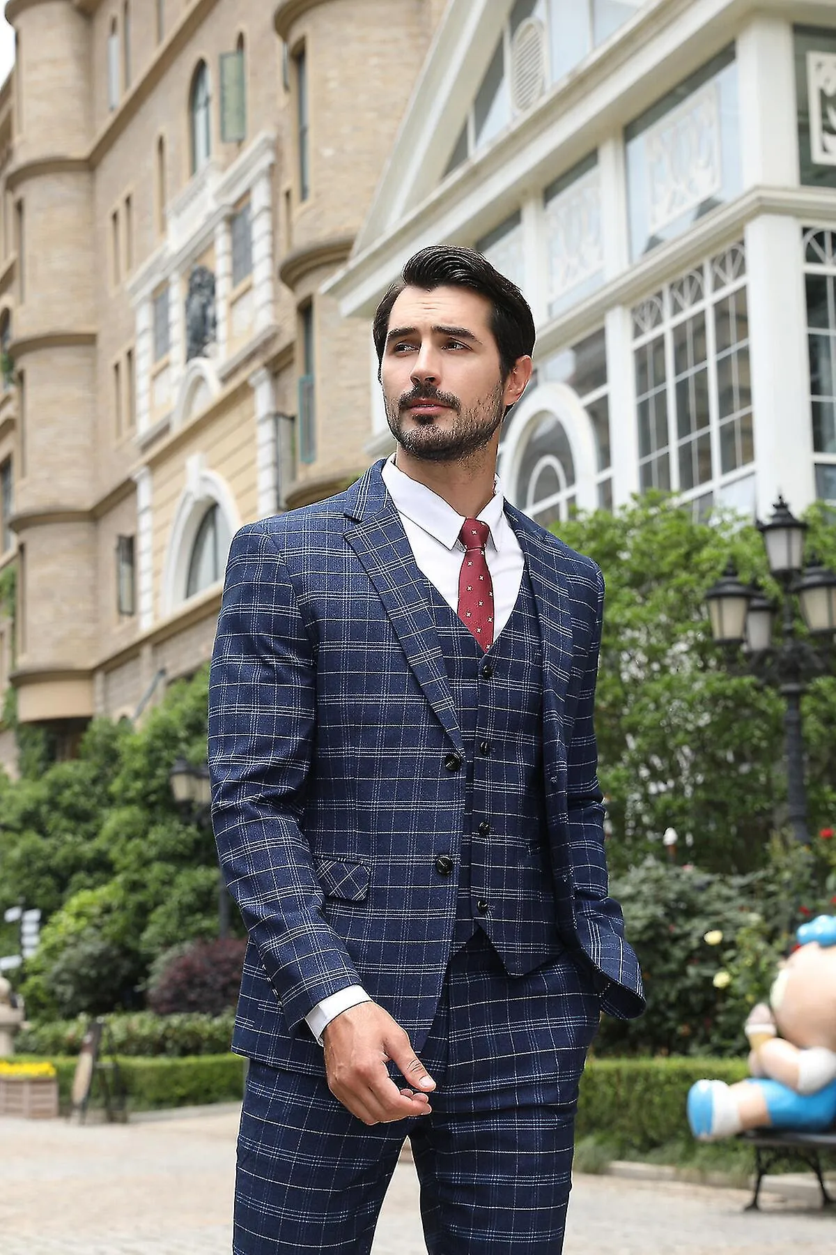 Traje de hombre Traje de negocios de 3 piezas Slim Checked Blazerpantsvest para boda