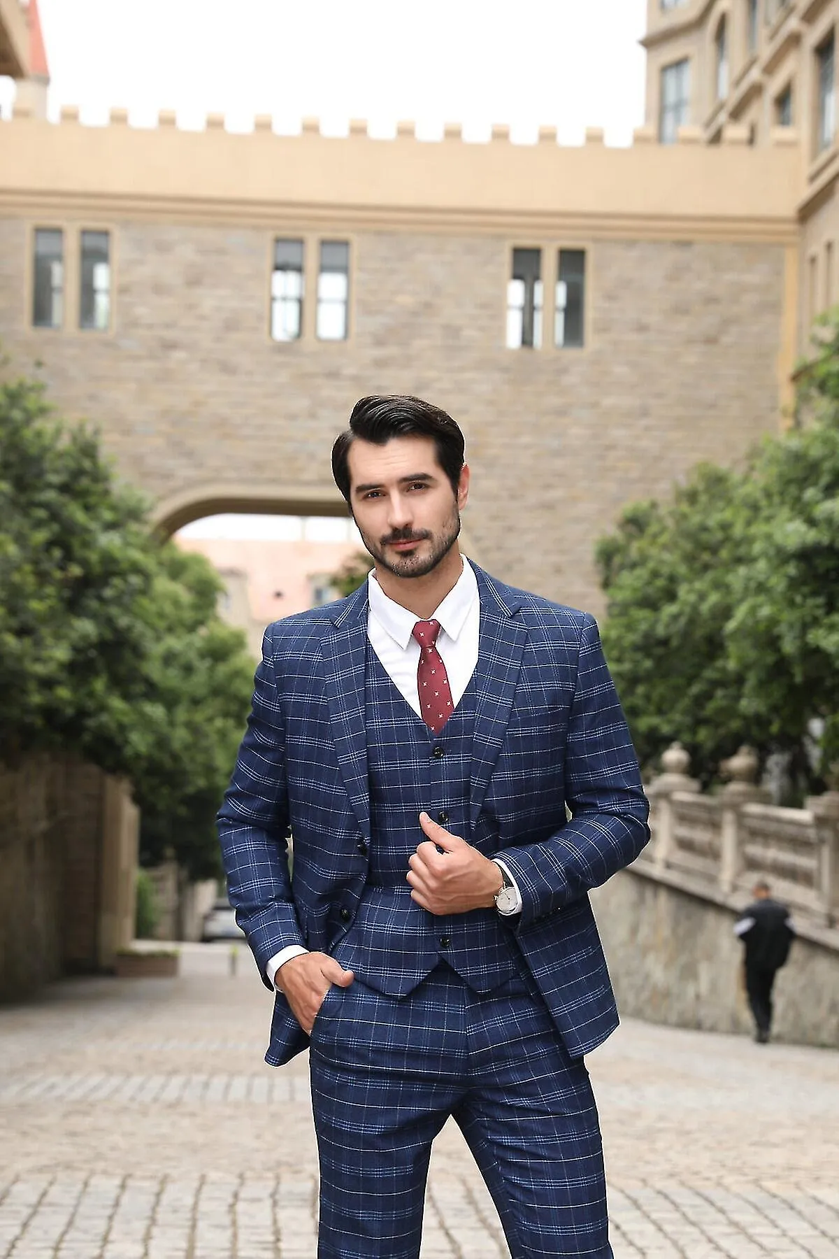 Traje de hombre Traje de negocios de 3 piezas Slim Checked Blazerpantsvest para boda