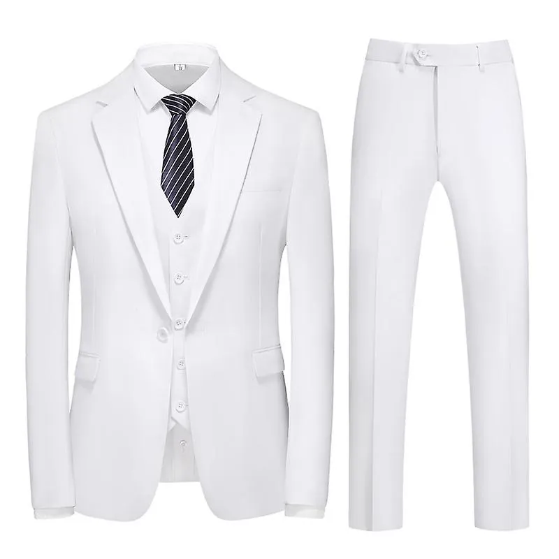 Traje Slim Fit para Hombre Un Botón 3 Piezas Blazer Vestido Chaqueta Fiesta de Bodas de Negocios Chaleco y Pantalón Blanco