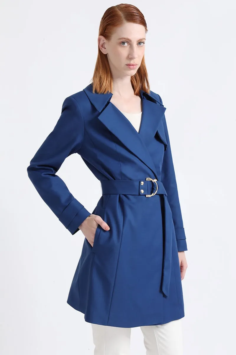 TRENCH CON CINTURON, AZUL