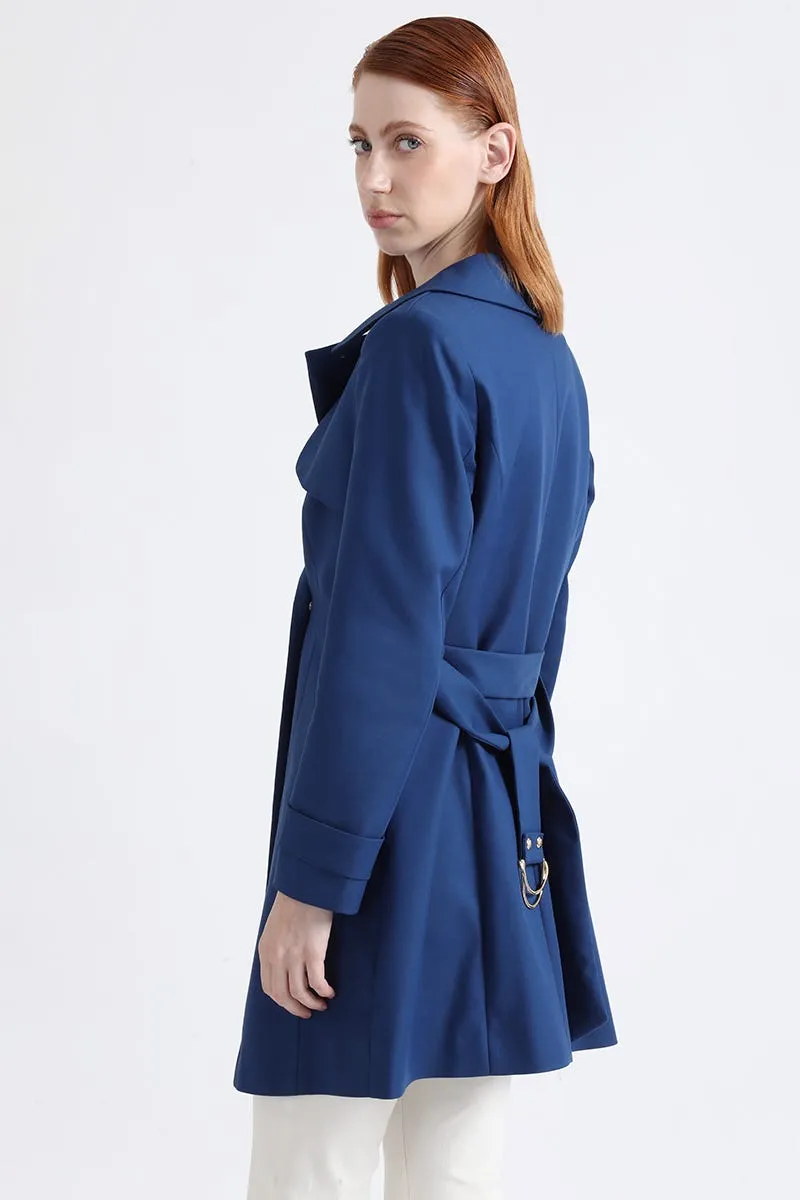 TRENCH CON CINTURON, AZUL