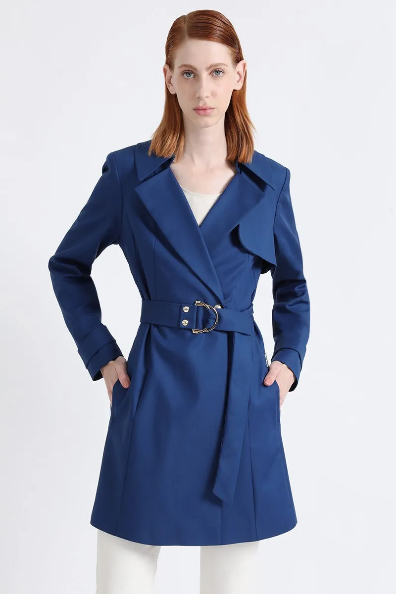 TRENCH CON CINTURON, AZUL