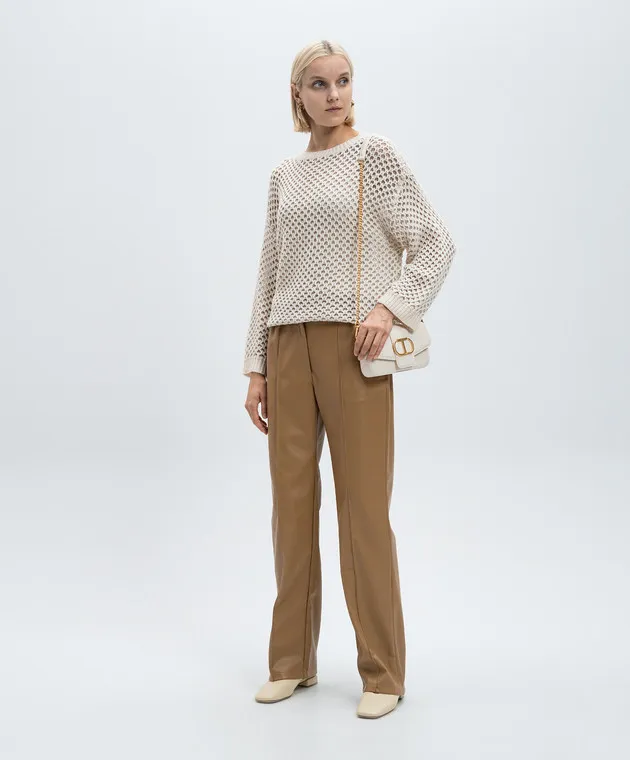 Twinset Actitude Beige openwork sweater with wool and lurex