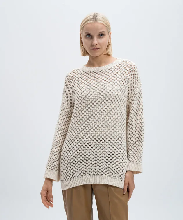 Twinset Actitude Beige openwork sweater with wool and lurex
