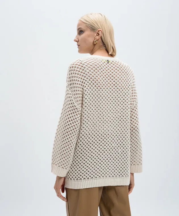 Twinset Actitude Beige openwork sweater with wool and lurex