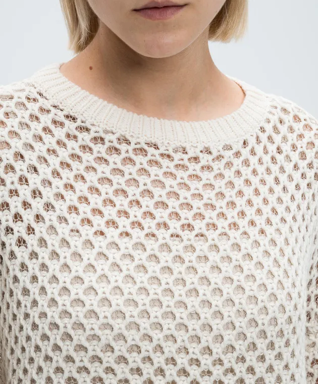 Twinset Actitude Beige openwork sweater with wool and lurex