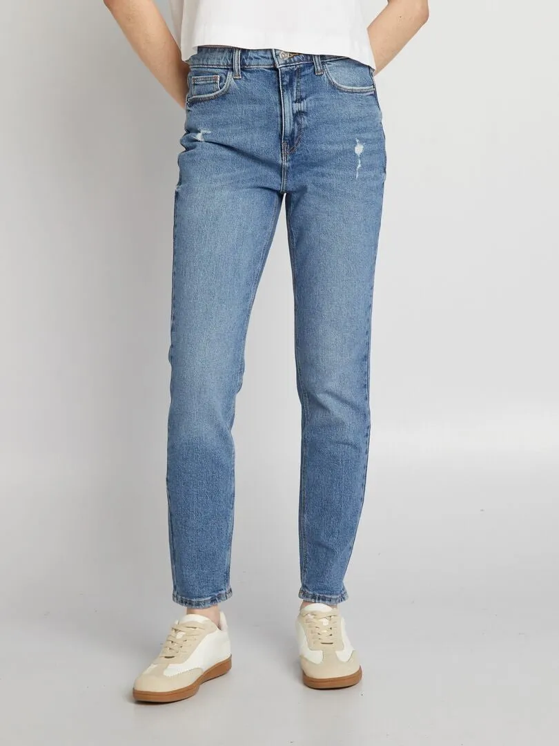 VAQUERO SLIM DE TIRO ALTO CON EFECTO DESGASTADO  AZUL