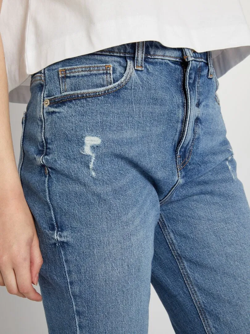VAQUERO SLIM DE TIRO ALTO CON EFECTO DESGASTADO  AZUL