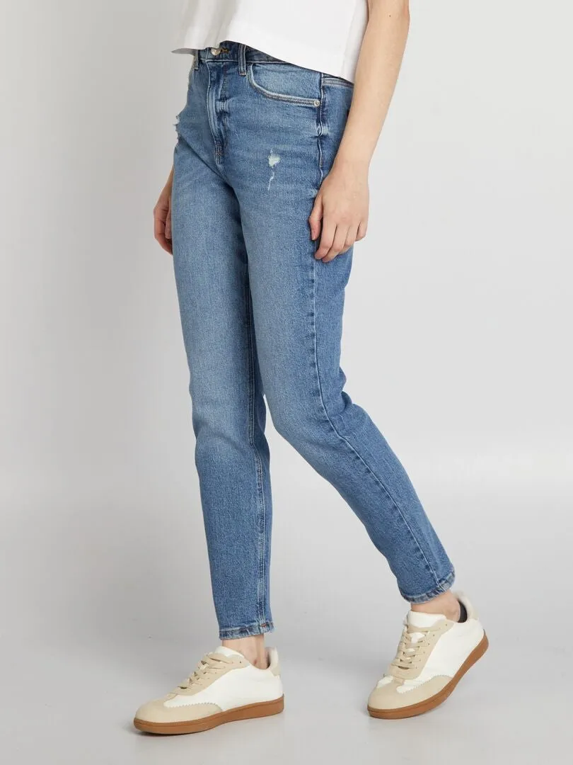 VAQUERO SLIM DE TIRO ALTO CON EFECTO DESGASTADO  AZUL