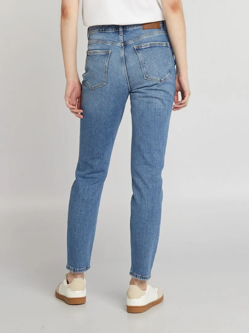 VAQUERO SLIM DE TIRO ALTO CON EFECTO DESGASTADO  AZUL
