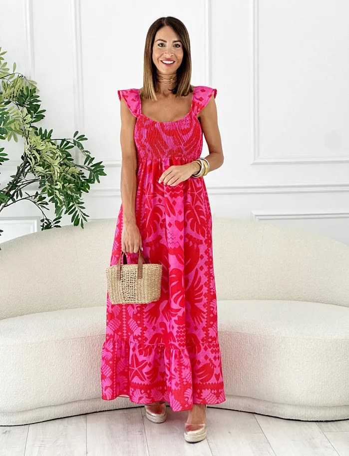 Vestido bird rosa & rojo