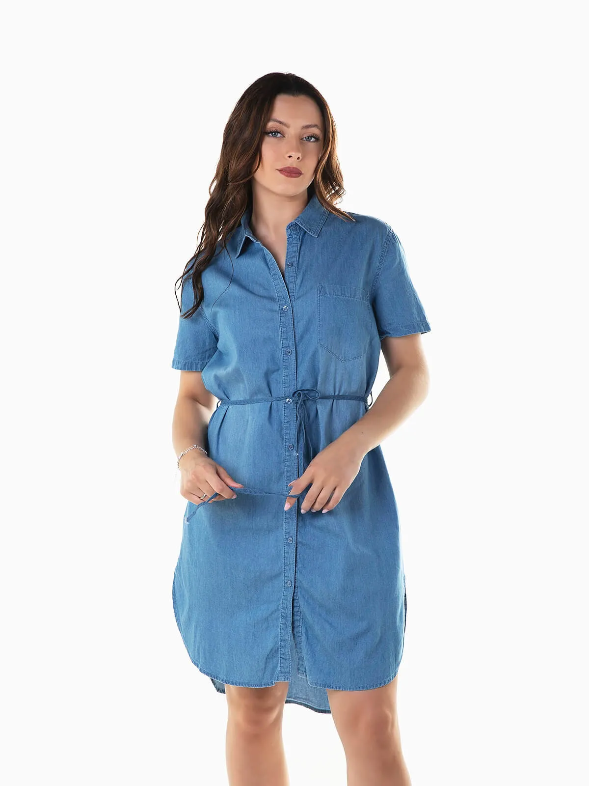 Vestido camisero vaquero con cordón