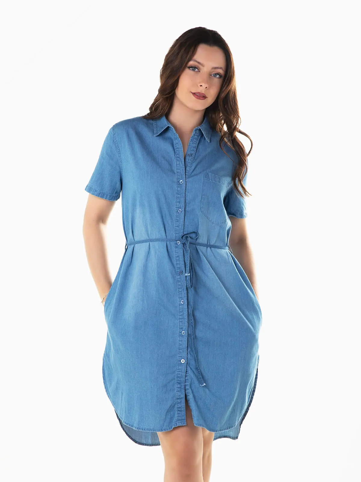 Vestido camisero vaquero con cordón