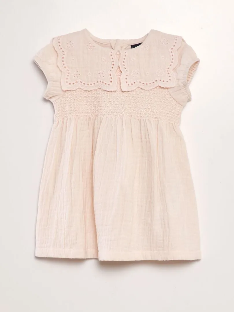 VESTIDO DE GASA DE ALGODóN CON CUELLO BEBé  ROSA