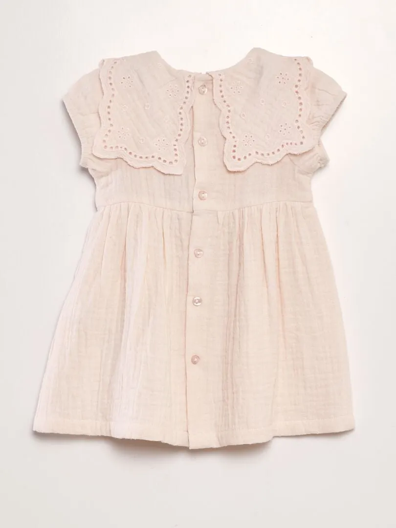 VESTIDO DE GASA DE ALGODóN CON CUELLO BEBé  ROSA
