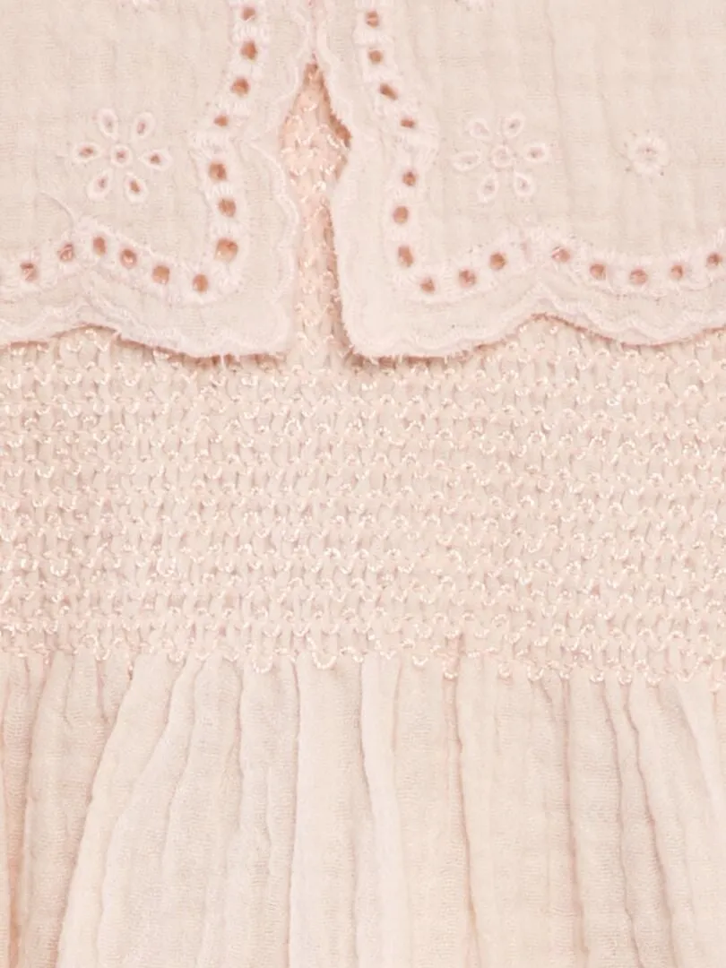 VESTIDO DE GASA DE ALGODóN CON CUELLO BEBé  ROSA