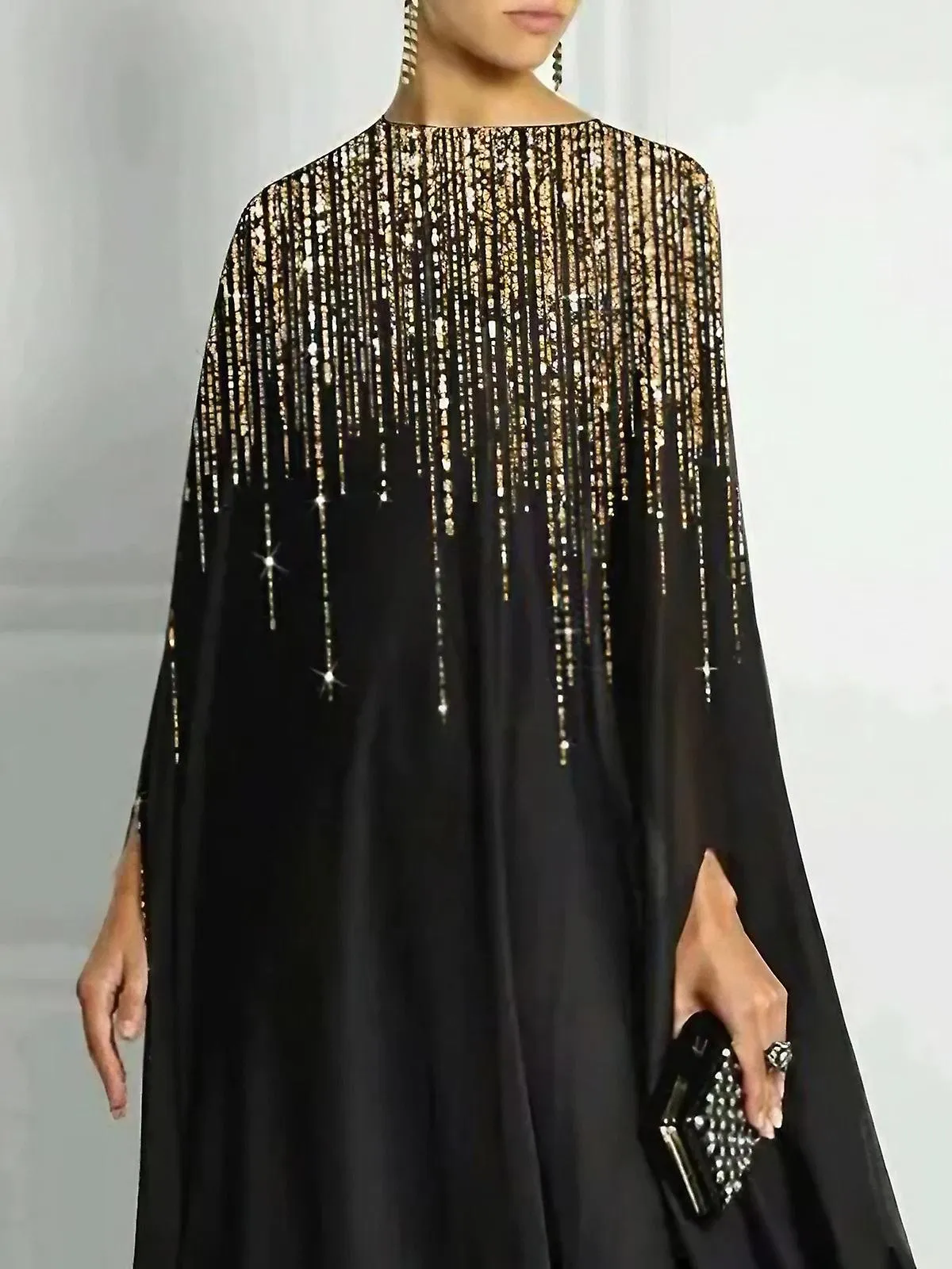 Vestido de noche de fiesta de lujo elegante de lujo femenino Cuello redondo Mangas largas Banquete Vestidos Maxi de fiesta para 