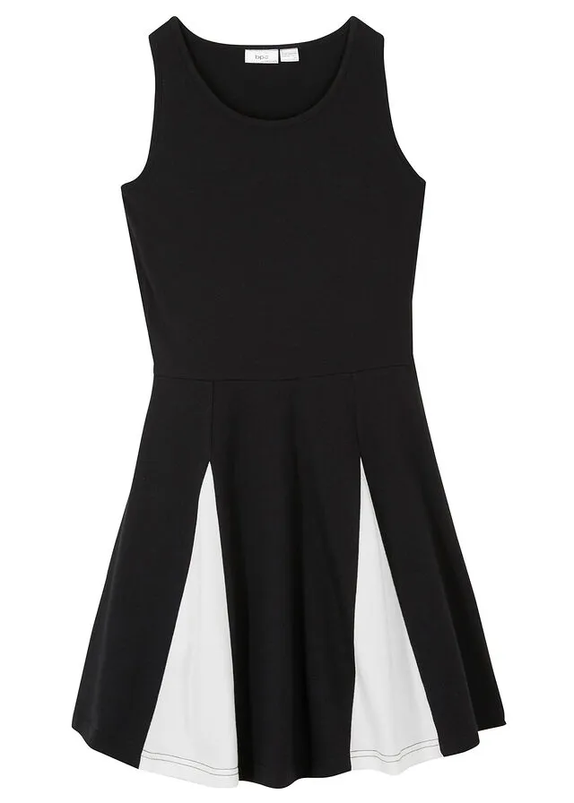 VESTIDO DE PUNTO CON INSERTOS DE ALGODóN ORGáNICO PARA NIñAS NEGROBLANCO LANA