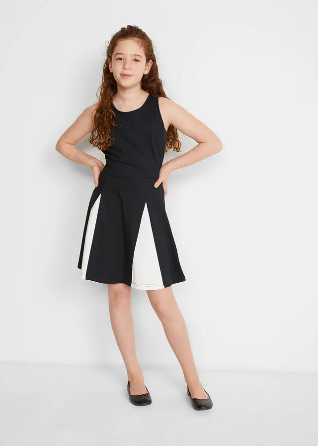 VESTIDO DE PUNTO CON INSERTOS DE ALGODóN ORGáNICO PARA NIñAS NEGROBLANCO LANA