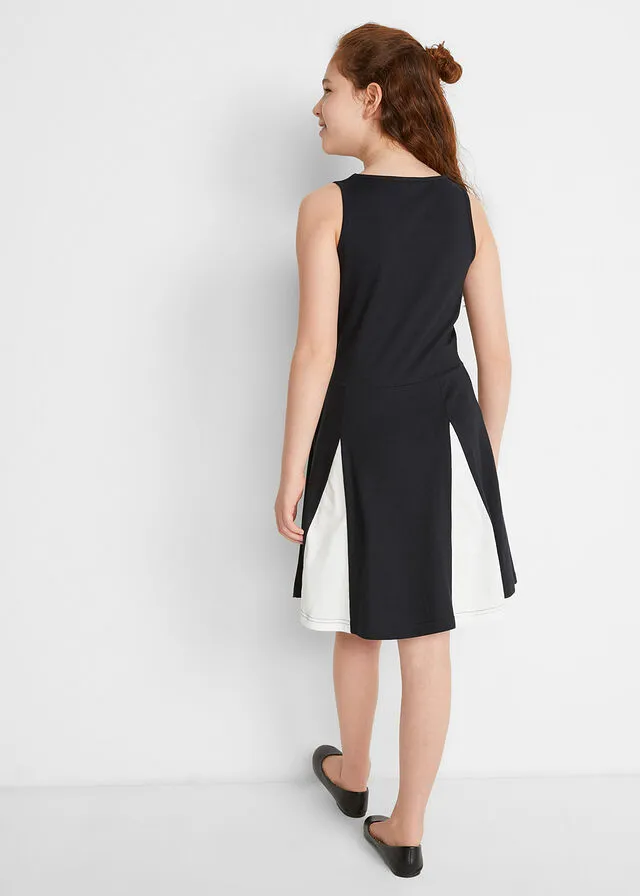 VESTIDO DE PUNTO CON INSERTOS DE ALGODóN ORGáNICO PARA NIñAS NEGROBLANCO LANA