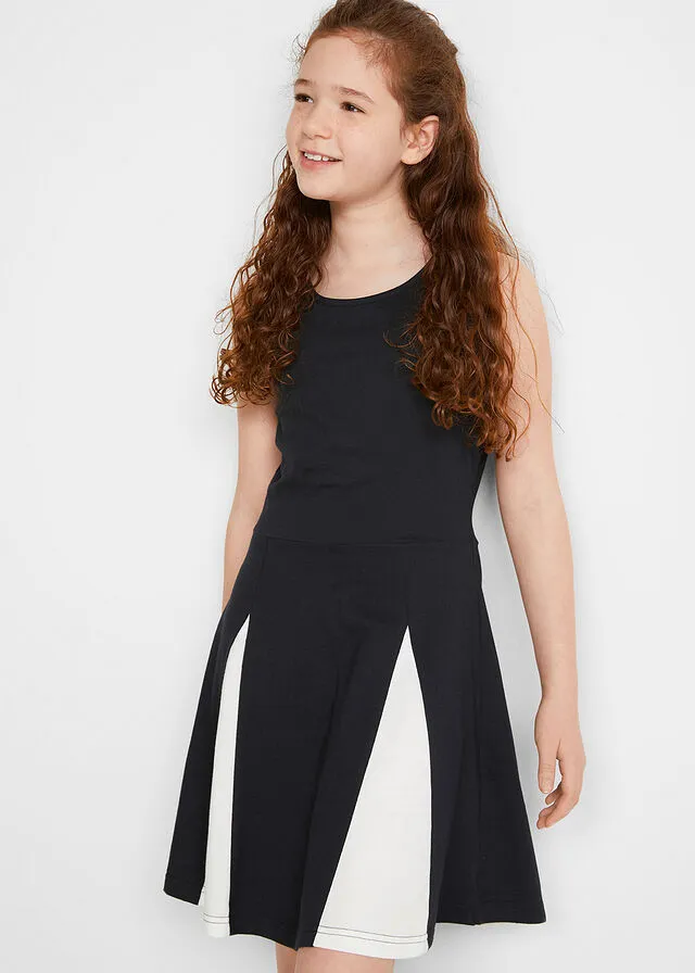 VESTIDO DE PUNTO CON INSERTOS DE ALGODóN ORGáNICO PARA NIñAS NEGROBLANCO LANA