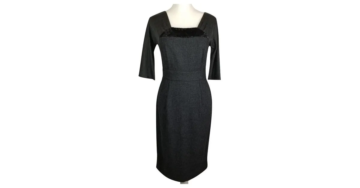 Vestido de seda de lana Vera Wang Gris antracita 