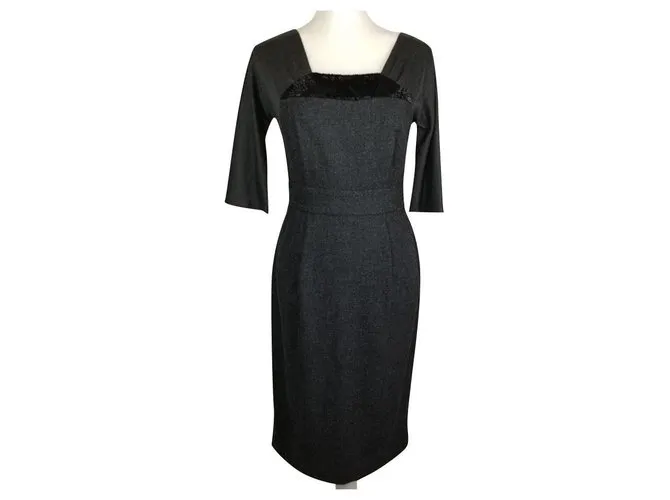 Vestido de seda de lana Vera Wang Gris antracita 