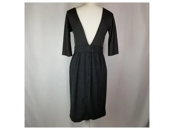 Vestido de seda de lana Vera Wang Gris antracita 