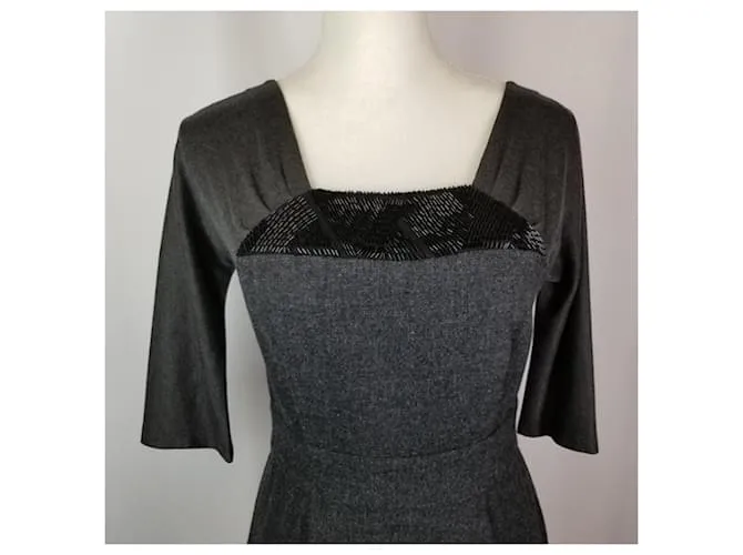 Vestido de seda de lana Vera Wang Gris antracita 