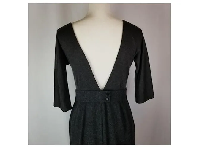 Vestido de seda de lana Vera Wang Gris antracita 